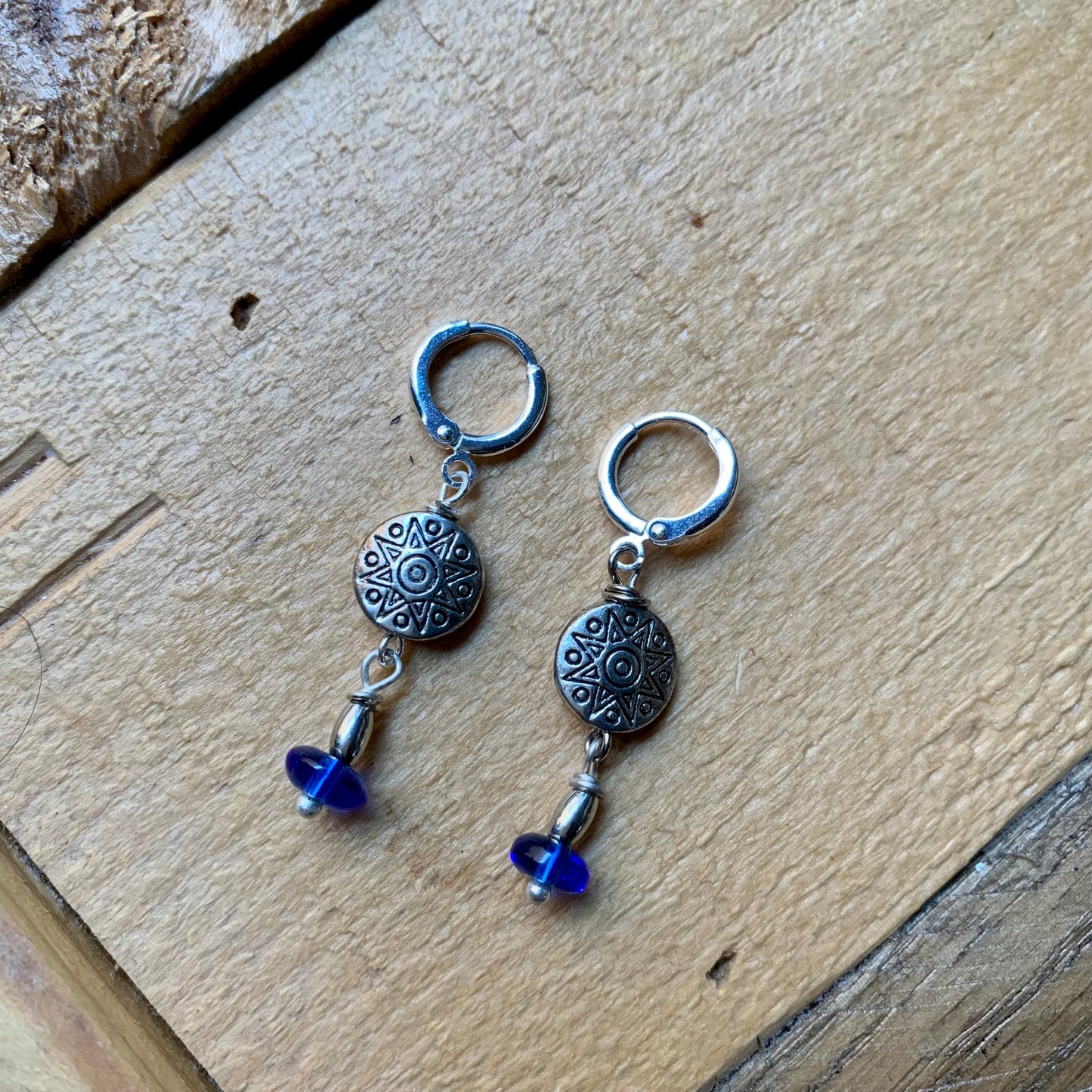 Silver & Dark Blue Beaded Earrings - ByMNC