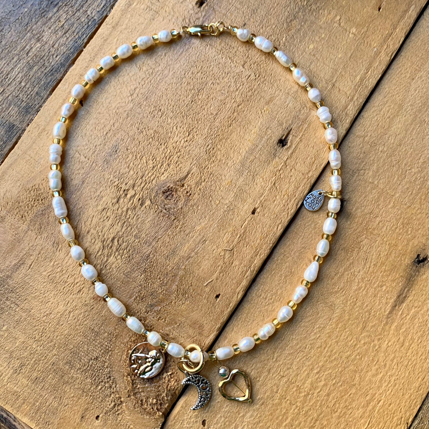 Pearl & Gold Charm Necklace