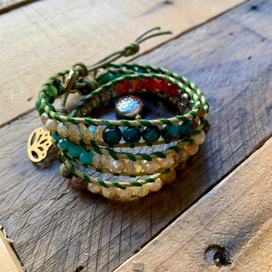 Earth Tone Green Wrap Bracelet