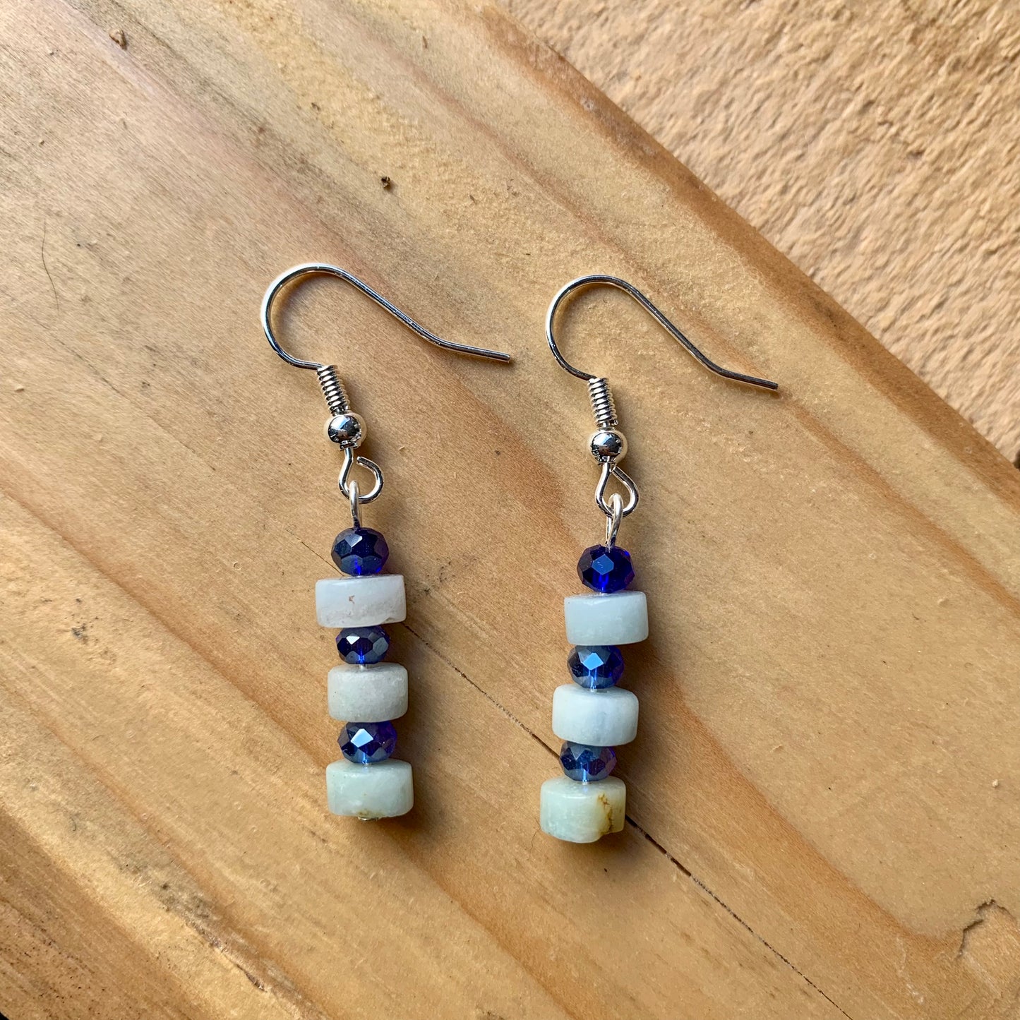 Blue Beaded Silver Earrings - ByMNC