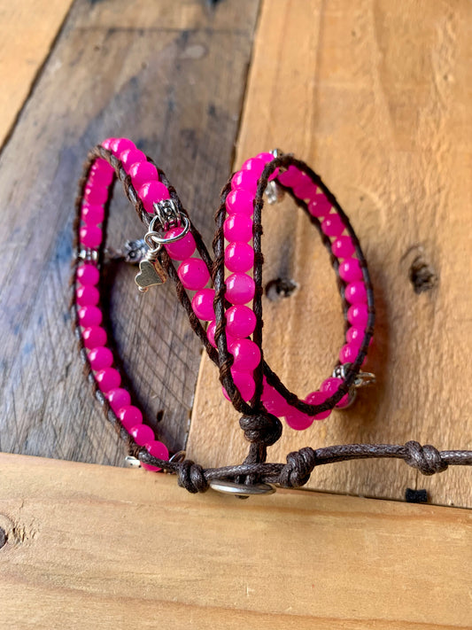 Neon Pink Charm Wrap Bracelet - ByMNC