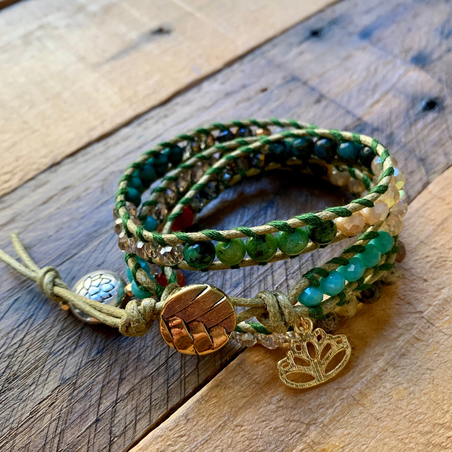 Earth Tone Green Wrap Bracelet
