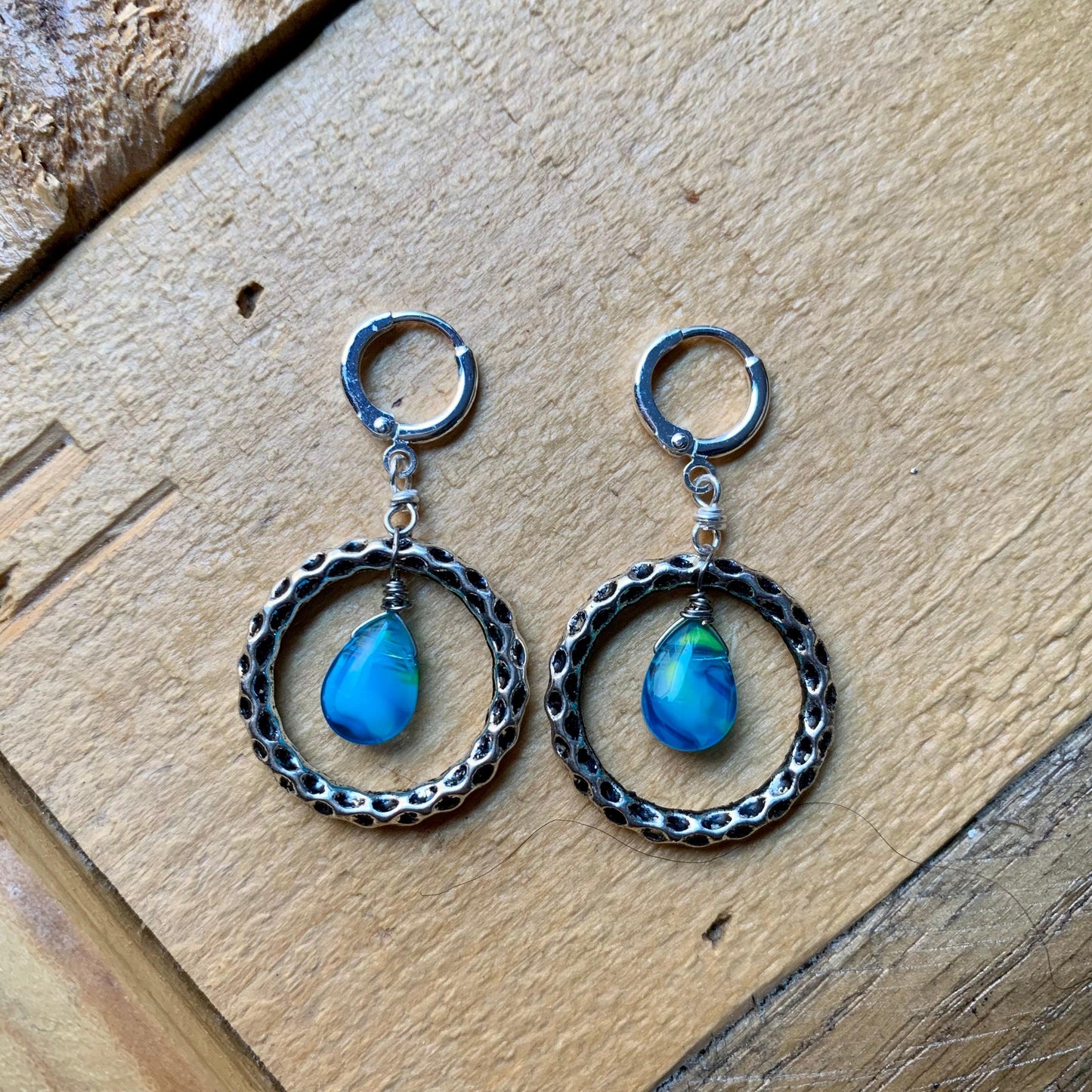 Baby Blue Drop Hoop Earrings - ByMNC