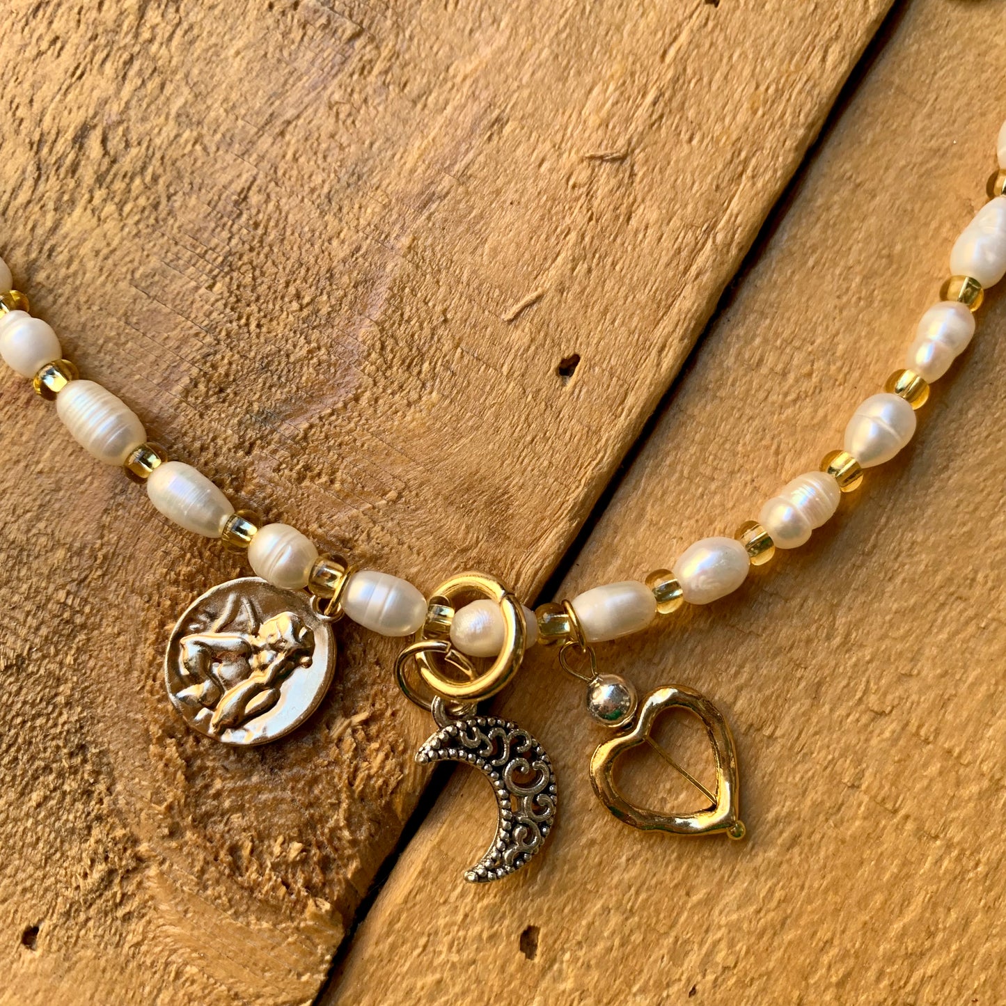 Pearl & Gold Charm Necklace