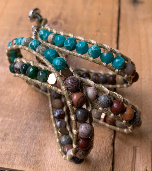 Brown & Turquoise Wrap Bracelet - ByMNC