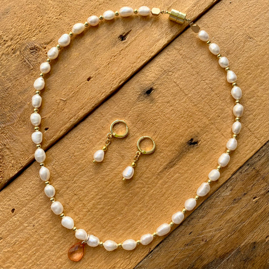 Gold Pearl Necklace Set