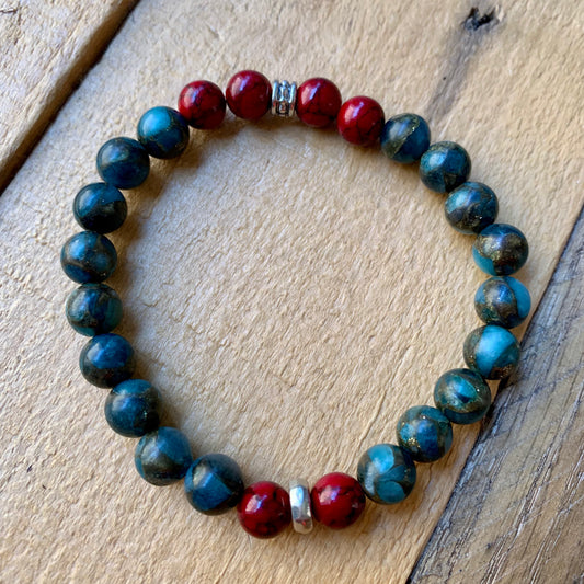 Navy Blue & Red Beaded Bracelet - ByMNC