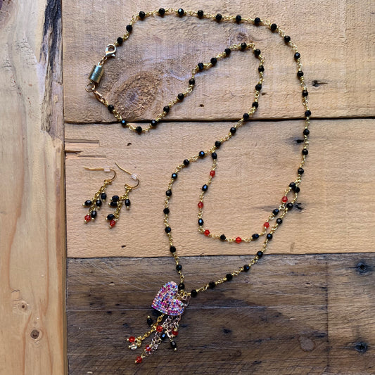 Pink Heart Beaded Necklace Set - ByMNC