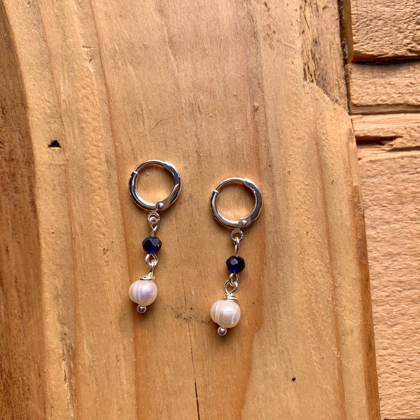 Silver Blue & Pearl Earrings - ByMNC