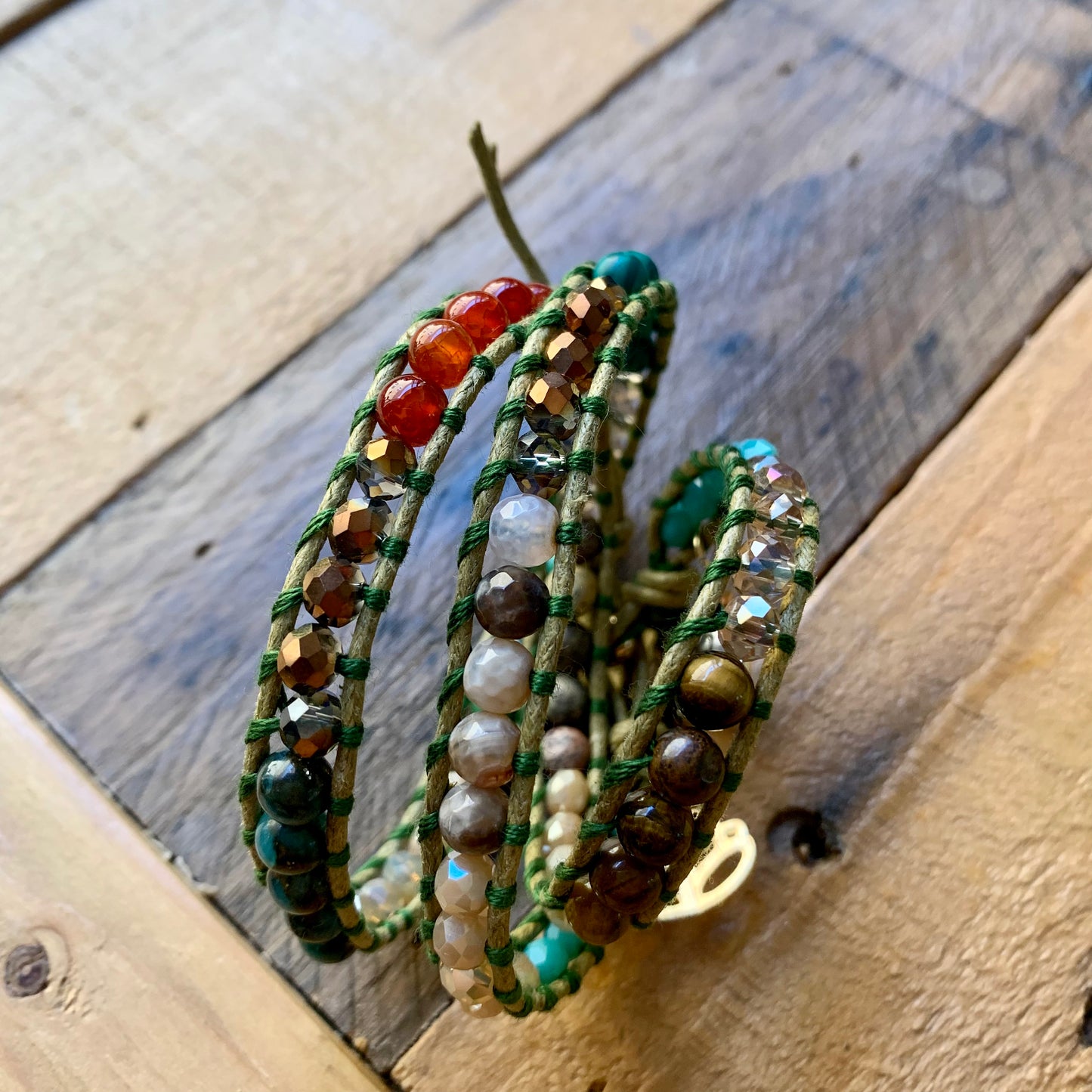 Earth Tone Green Wrap Bracelet