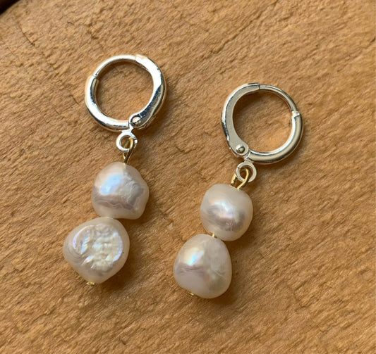 Double Pearl Huggie Earrings - ByMNC