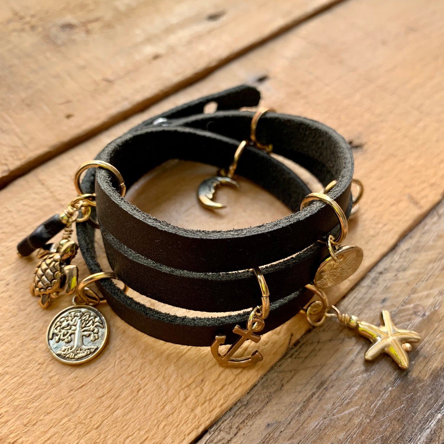 Dark Brown Charm Wrap Bracelet