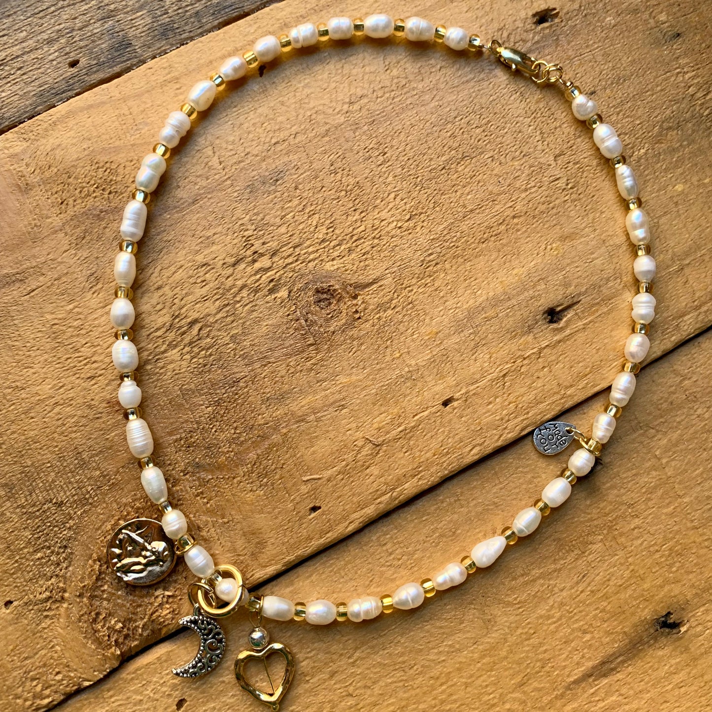 Pearl & Gold Charm Necklace